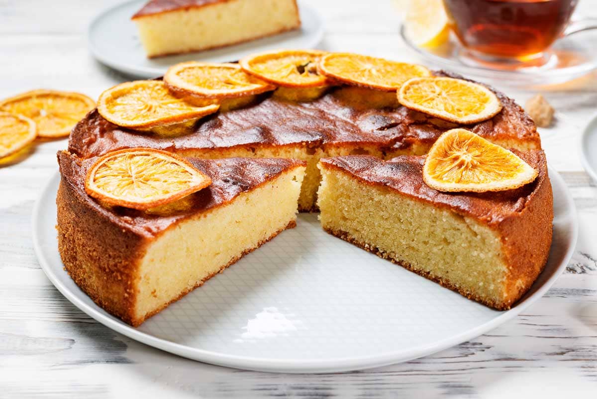 cake topped with orange slices.