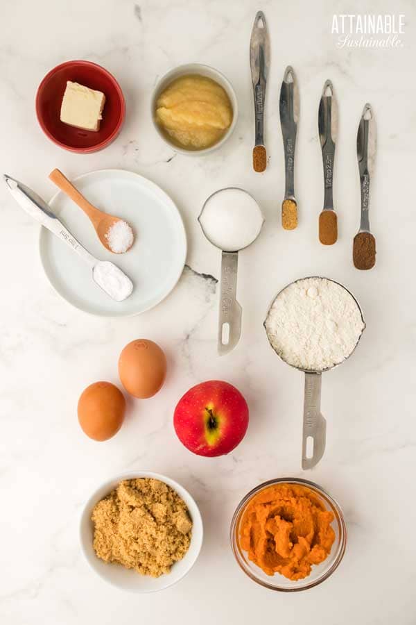 ingredients for making pumpkin muffins. 