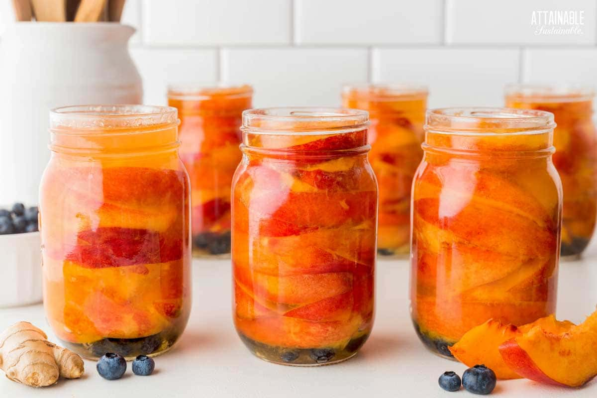 jars of nectarines ready for lids.