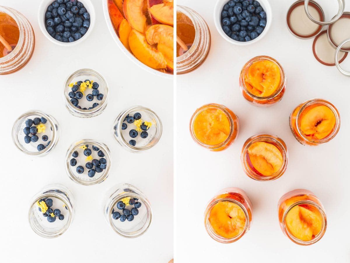 jars prepared for canning nectarines.