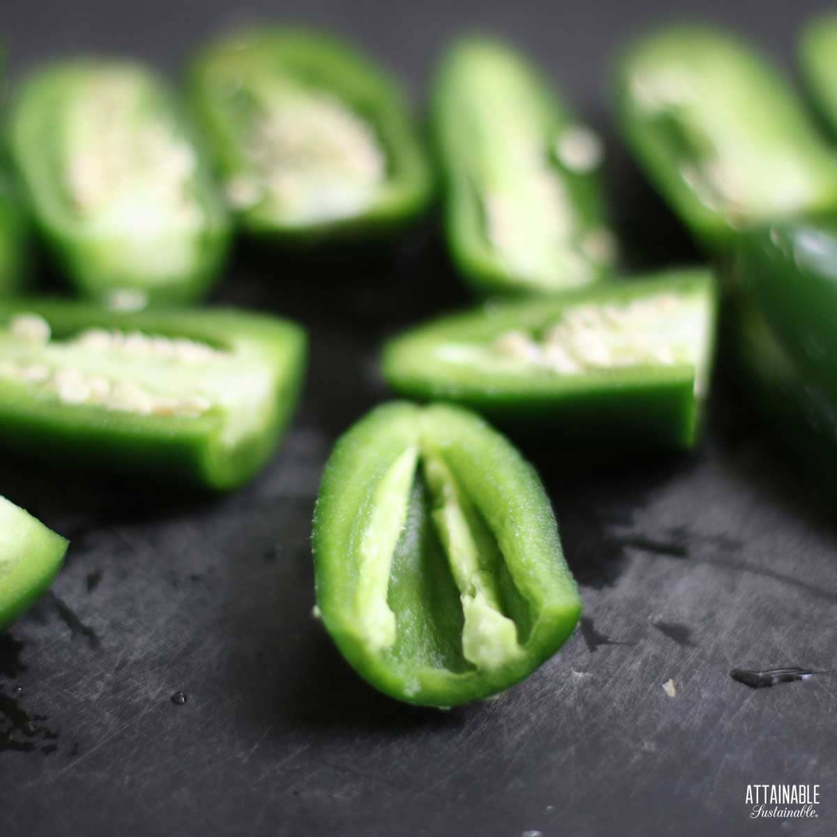 halved jalapeno peppers.