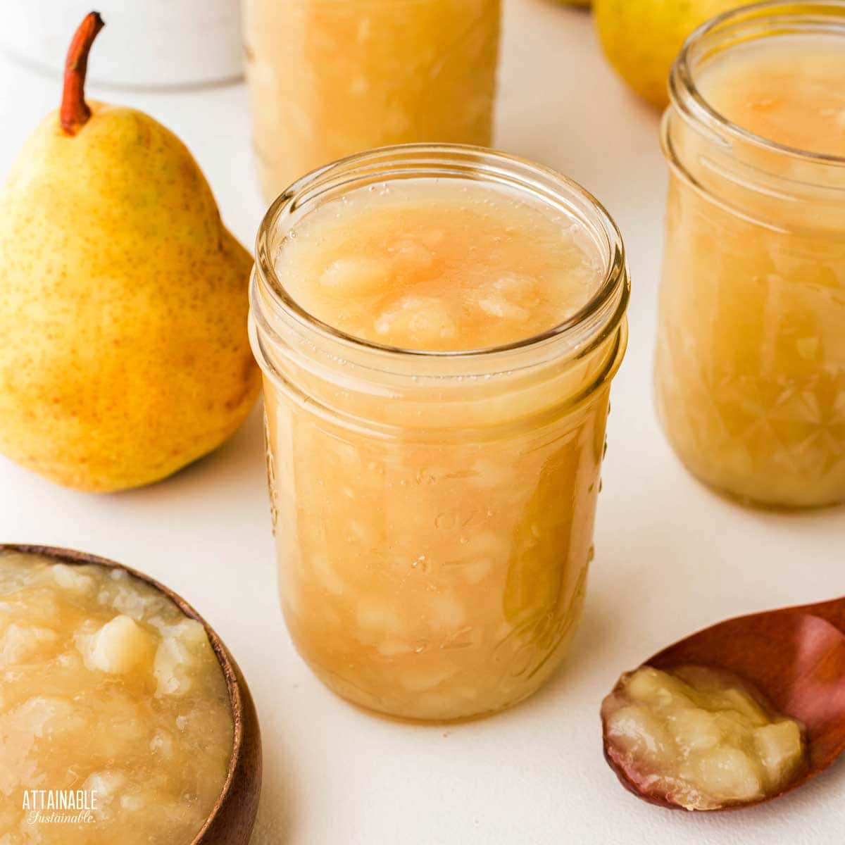 open jar of pear preserves.