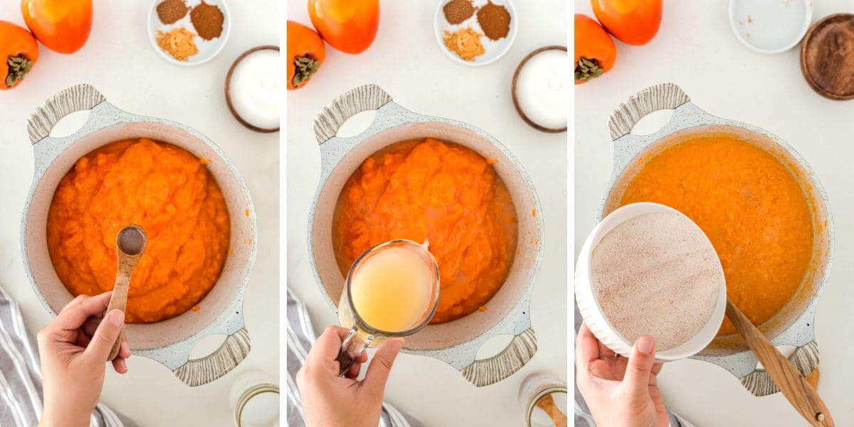 making persimmon jam, process steps.