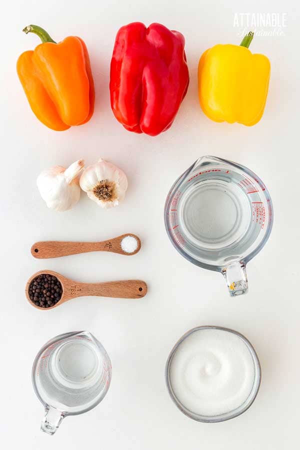 ingredients for canning peppers in vinegar.