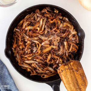pan of brown caramelized onions.