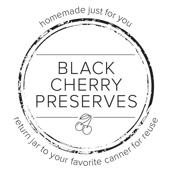 graphic of canning labels for black cherry preserves.