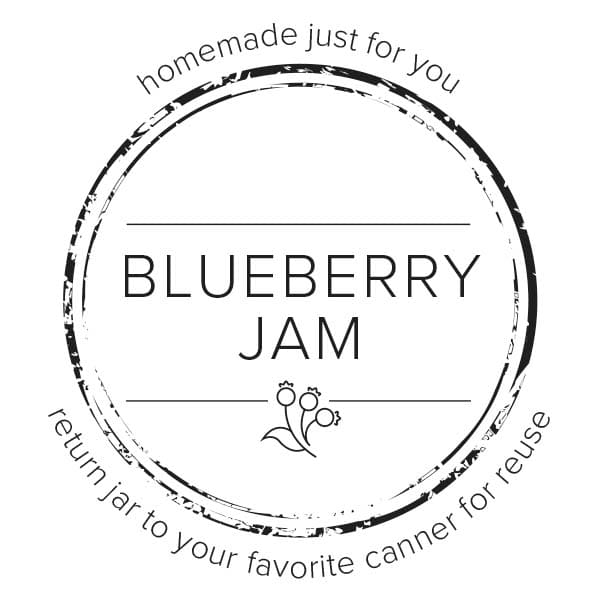 graphic of blueberry jam canning label. 