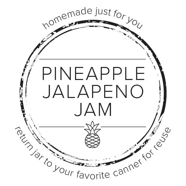 graphic of round canning label for pineapple jalapeno jam.
