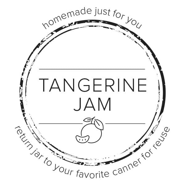 graphic of round jar label for tangerine jam.