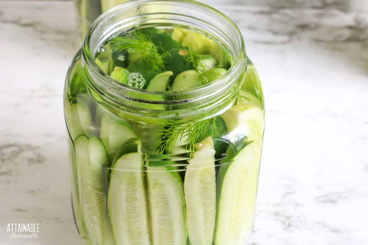 cucumber spears in a jar.