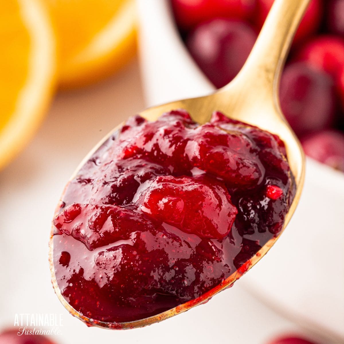 spoon full of whole cranberry sauce.