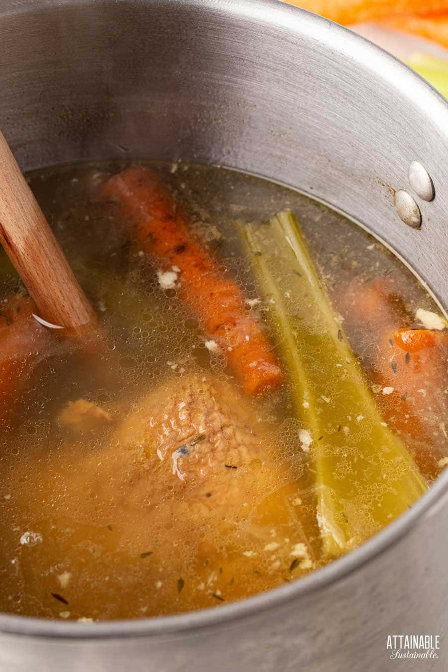 Chicken broth after cooking.