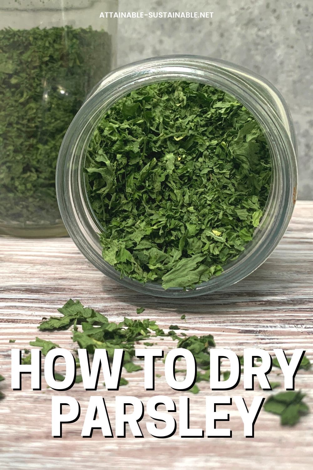 jar of dried parsley tipped on its side.