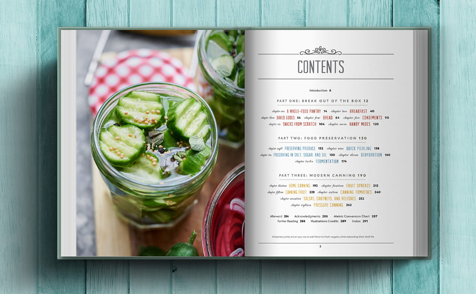 inner page of Attainable. Sustainable Pantry showing contents.