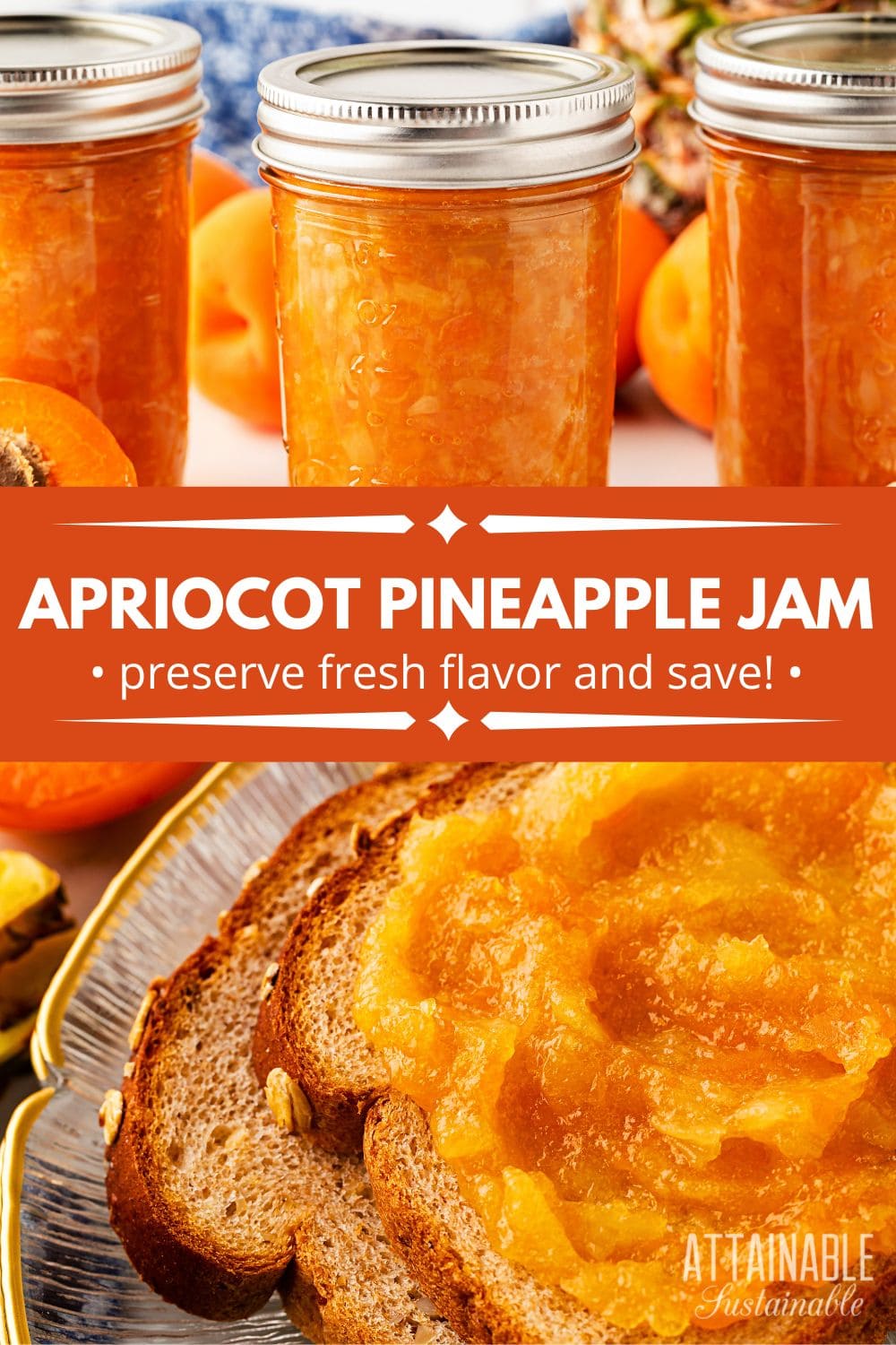 2 panel pin showing jars of jam and jam spread on toast.